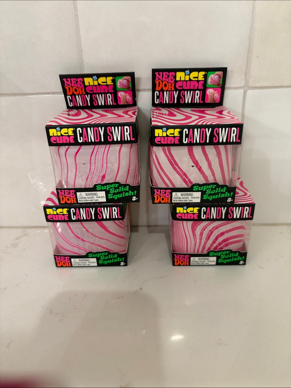 SET IF Four! Nice Cube Candy Swirl Pink Squishy Toy -